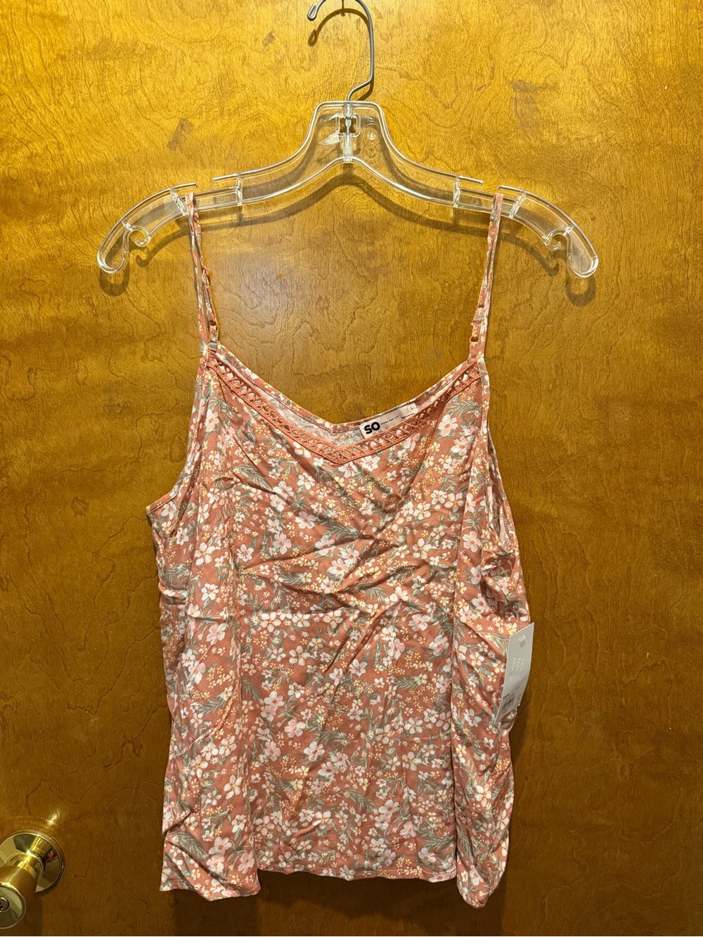 SO juniors pink floral tank top new size large floral cami tank adjustable strap